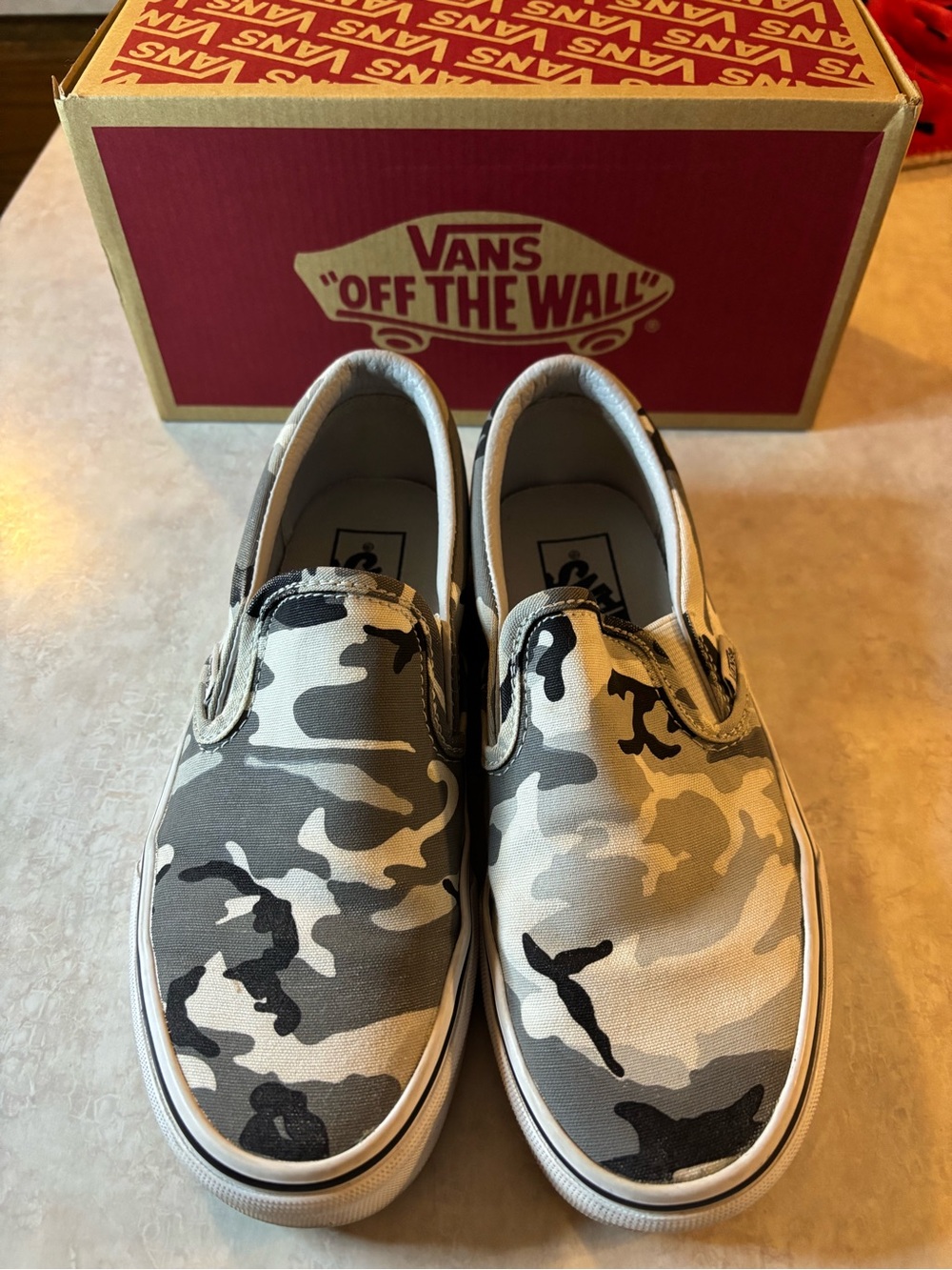 Vans Slip-On Camo Canvas Sneakers - Gray/Cream/Black